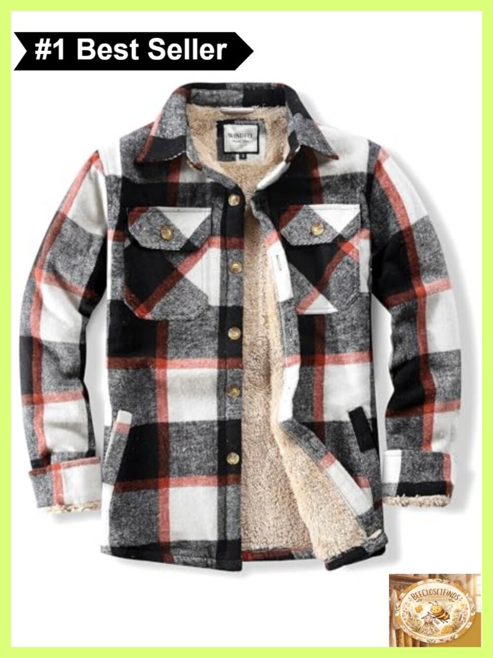 Sherpa Lined Flannel Shirt Jacket Plaid Button Down